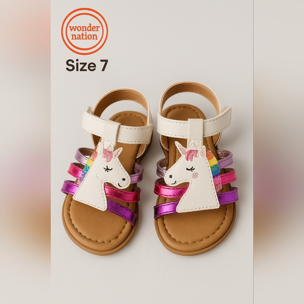 Wonder Nation Toddler Girls Unicorn Rainbow Sandals Size 7